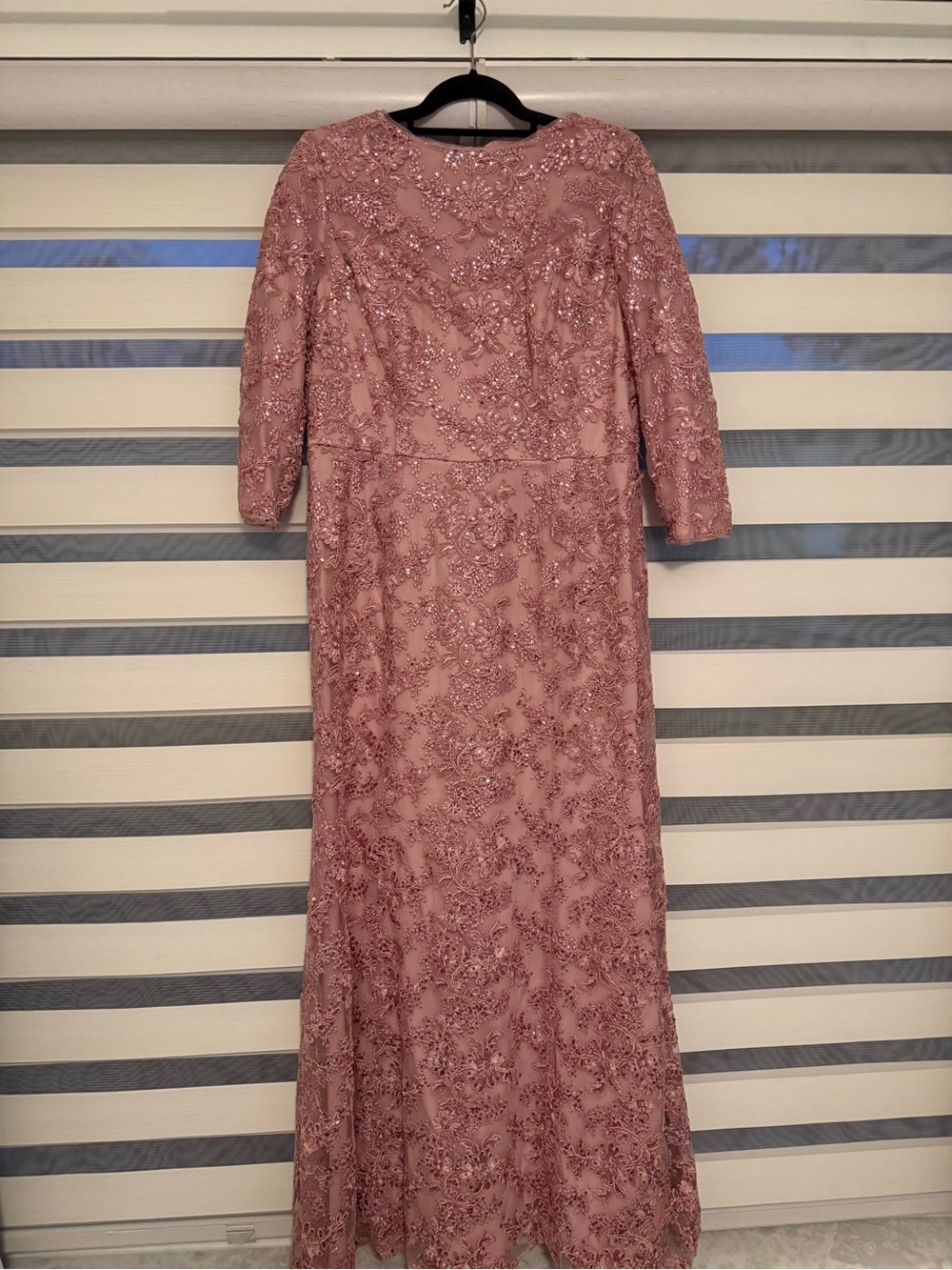 Jasmine Dusty Rose Beaded Lace Long Sleeve Gown